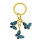 Alloy Enamel Keychain, with Iron Ring, Butterfly, Dodger Blue, 7.4cm