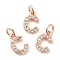 Brass Micro Pave Grade AAA Cubic Zirconia Charms, Letter C, Cadmium Free & Nickel Free & Lead Free, Real Rose Gold Plated, 9x6x1.5mm, Hole: 2mm