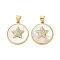 Brass Micro Pave Cubic Zirconia Pendants, with Shell, Flat Round Charms, Real 18K Gold Plated, Rack Plating, Lasting Plated, Cadmium Free & Lead Free, Star, 20x18x3mm, Hole: 4.5x3.5mm
