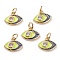 Brass Micro Pave Clear Cubic Zirconia Charms, with Enamel, with Jump Rings, Eye, Real 18K Gold Plated, Marine Blue, 10x12x3mm, Jump Ring: 5x1mm, 3mm Inner Diameter