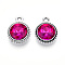 K5 Glass Pendants, Flat Round, Faceted, with Alloy Findings, Platinum, Deep Pink, 17~17.7x14x5.2~6mm, Hole: 2mm