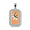 Ion Plating(IP) 304 Stainless Steel Pendants, with Enamel and Rhinestone, Rectangle with Tarot Charm, Stainless Steel Color, Orange, 32x19.5x2mm, Hole: 6.5x4mm