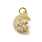 Rack Plating Brass with Cubic Zirconia Pendants, Long-Lasting Plated, Lead Free & Cadmium Free, Moon Charms, with Jump Ring, Real 18K Gold Plated, 14.5x10.5x5mm, Hole: 3mm