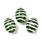 Glass Imitation Jade Beads, Hand Drawn Beads, Oval with Stripe, with Enamel, Green, 16x12mm, Hole: 1.6~2mm