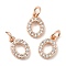 Brass Micro Pave Grade AAA Cubic Zirconia Charms, Letter O, Cadmium Free & Nickel Free & Lead Free, Real Rose Gold Plated, 9x6x1.5mm, Hole: 2mm