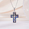 Brass Pave Natural Paua Shell Religion Jesus Cross Pendant Necklaces for Women, Platinum, 15.75 inch(40cm)