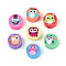 Printed Handmade Polymer Clay Beads, Flat Round with Owl, Colorful, 9~10x4~5mm, Hole: 1.8~2mm