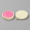 Opaque Resin Enamel Pendants, Smiling Face Print Flat Round Charms with Platinum Plated Iron Loops, Pearl Pink, 27~28x23x3.5~4.5mm, Hole: 2mm