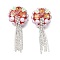 Handmade Polymer Clay Rhinestone Beads, Flower, with Resin and ABS Imitation Pearl and Iron Beads, Red, 50~55x26~26.5x14.5~15mm, Hole: 1.6~1.8mm