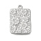 304 Stainless Steel Pendant Rhinestone Settings, Rectangle with Flower Charm, Stainless Steel Color, 18.5x13x1.5mm, Fit for 0.7mm Rhinestone, Hole: 1mm