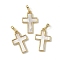 Brass Pave Natural White Shell Pendants, Cross Charms, Long-Lasting Plated, Lead Free & Cadmium Free, Rack Plating, Real 18K Gold Plated, 22.5x14.5x2mm, Hole: 6x3.5mm
