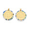 304 Stainless Steel Pendants, Flat Round with Saint Benedict, with Glass Beads, Ion Plating(IP), Real 18K Gold Plated, Faceted, Dark Sea Green, 34.5x34.5x3.5mm, Hole: 5x3.5mm