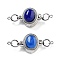 Brass Magnetic Clasps, with Natural Lapis Lazuli, Oval, Blue, Platinum, 34x13.5x9.5mm, Hole: 1.1mm