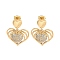 Heart Brass Pave Clear Cubic Zirconia Stud Earrings, Real 16K Gold Plated, 29x21.5mm