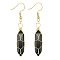 Obsidian Hexagon Handmade Copper Wire Wrapped Earrings Natural Stone Column Earrings, Golden