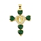Rack Plating Brass Micro Pave Cubic Zirconia Heart Shape Virgin Mary Cross Pendant, Cadmium Free & Lead Free, Long-Lasting Plated, Real 18K Gold Plated, Dark Green, 39x28x6mm, Hole: 4x3mm