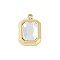 Glass Pendants, with Ion Plating(IP) 304 Stainless Steel Findings, Manual Polishing, Real 18K Gold Plated, Rectangle Charms, Clear, 13.5x9x4.5mm, Hole: 1.4mm