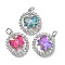 Brass Micro Pave Cubic Zirconia Pendants, Bowknot, with Glass & Loop, Long-Lasting, Lead Free & Cadmium Free, Faceted, Mixed Colors, Platinum, 19.5x17x5mm, Hole: 3mm