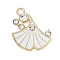 Alloy Enamel Pendants with Rhinestone, Leaf Charms, White, 21.5x17.5x4mm, Hole: 2mm