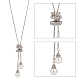 ANATTASOUL 2Pcs 2 Color Plastic Imitation Pearl Pendant Lariat Necklace with Crystal Rhinestone NJEW-AN0001-18-3