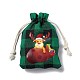 クリスマステーマの長方形ジュートバッグ、ジュートコード付き  タータンチェック巾着ポーチ  ギフト包装用  グリーン  鹿  13.8~14x9.7~10.3x0.07~0.4cm ABAG-E006-01F-4
