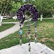 Metal Wire Wrapped Natural Amethyst Chips Flat Round with Tree of Life Pendant Decorations. Hanging Suncatchers TREE-PW0003-11H-1