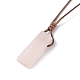 Collier pendentif pépite de quartz rose naturel avec cordon ciré pour femme NJEW-F306-01G-3