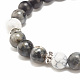 Bracelet extensible en perles rondes en larvikite naturelle et en bois X-BJEW-JB07804-4