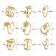 9Pcs 9 Style Adjustable Brass Micro Pave Clear Cubic Zirconia Cuff Rings RJEW-LS0001-18G-3