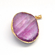 Plated  Natural Agate Pendants with Light Gold Plated Brass Findings G-R275-22-3