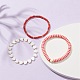 3Pcs 3 Style Polymer Clay Heishi & Natural Shell Heart & Seed Beaded Stretch Bracelets Set for Valentine's Day BJEW-TA00290-6