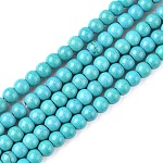 Kunsttürkisfarbenen Perlen Stränge, gefärbt, Runde, dunkles Cyan, 4 mm, Bohrung: 1 mm, ca. 110 Stk. / Strang, 15.6 Zoll
