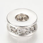 Perles de zircone cubique micro pave en Laiton, plat rond, clair, platine, 7x3mm, Trou: 3mm