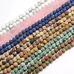 Natural & Synthetic Mixed Stone Bead Strands, Frosted, Round, 8mm, Hole: 1mm, about 47~49pcs/strand, 14.9~15.6 inch
