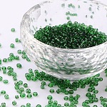 Abalorios de la semilla de cristal, transparente, redondo, verde oscuro, 12/0, 2mm, agujero: 1 mm, aproximadamente 30000 cuentas / libra