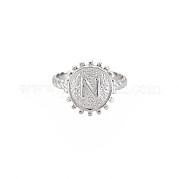 304 anillo redondo plano de acero inoxidable con letra inicial abierta para hombres y mujeres RJEW-S405-246P-N
