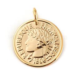 Pendentifs en forme de pièces en acier inoxydable 304, republique francaise 1808, placage ionique (ip), or, 20x1mm, Trou: 5mm