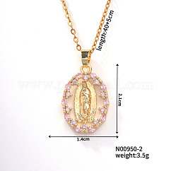 Collier de mode rétro coloré avec strass brillants et pendentif vierge marie, 15.75 pouce (400 mm)