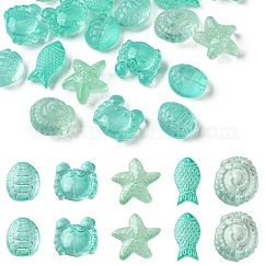 25 Stück 5-teilige transparente Glasperlen-Sets mit Meeresmotiv, Mischformen, Türkis, 12~15x8~15x5~9 mm, Bohrung: 1 mm, 5pcs / style