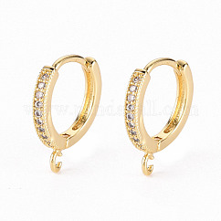 Reperti per orecchini a cerchio in zircone chiaro con micro pavé di ottone, con anello orizzontale, vero placcato oro 18k, cadmio & nichel &piombo libero, 16x14x2mm, Foro: 1.2 mm, ago :1mm