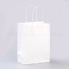Reine farbige Kraftpapiertüten, Geschenk-Taschen, Einkaufstüten, mit Papiergarngriffen, Rechteck, weiß, 15x11x6 cm