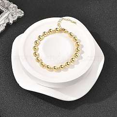 Pulseras de cadena de bolas de latón con revestimiento de estante para mujer, Plateado de larga duración, sin plomo y el cadmio, real 18k chapado en oro, 7 pulgada (17.7 cm), grano: 6 mm