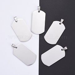 Pendenti grandi in acciaio inossidabile 304 anti-appannamento, finitura lucida a specchio, modifiche in bianco di stampaggio, rettangolo, colore acciaio inossidabile, 43x24x1.8mm