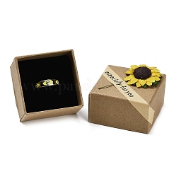 Geschenkboxen aus Kraftpapier mit künstlichen Sonnenblumen außen für Ringe&nbsp;CON-Z011-01A-01