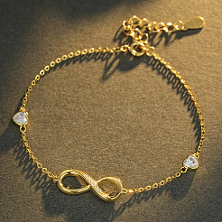 Bracelet unisexe en argent sterling orné du symbole de l'infini et de zirconiums cubiques transparents&nbsp;NB7998