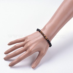 Braccialetti elasticizzati unisex con perline di agata nera naturale (tinta).&nbsp;BJEW-JB04785-01