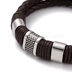 Bracciale da uomo con cordino intrecciato in pelle retrò&nbsp;BJEW-A039-01A