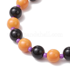 3 pezzo 3 stili tema Halloween vetro dipinto a forno e onice nero naturale (tinto e riscaldato) e turchese sintetico braccialetti elastici rotondi con perline&nbsp;BJEW-MZ00188