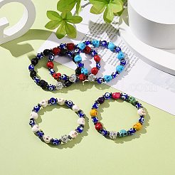 Lampwork mauvais œil et bracelets extensibles en perles de crâne synthétiques teints en turquoise (teints)&nbsp;BJEW-JB08922