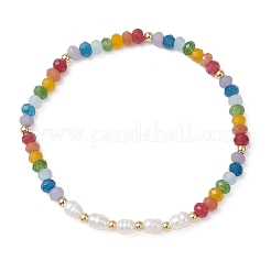 Braccialetti elastici con perle d'acqua dolce coltivate naturali chakra e perline di giada malese naturale tinta per le donne&nbsp;BJEW-JB13134